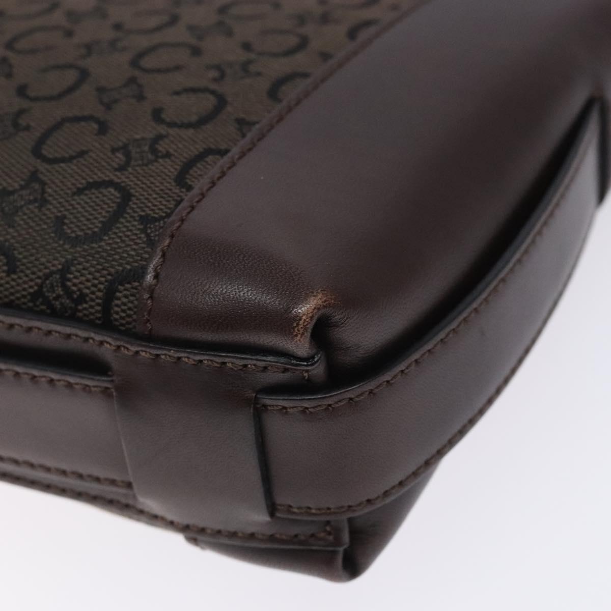 CELINE C Macadam Canvas Shoulder Bag Brown Silver Auth gh393