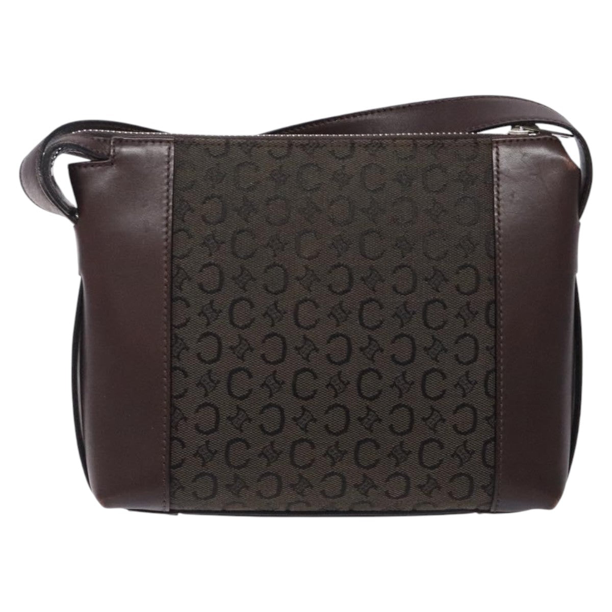 CELINE C Macadam Canvas Shoulder Bag Brown Silver Auth gh393