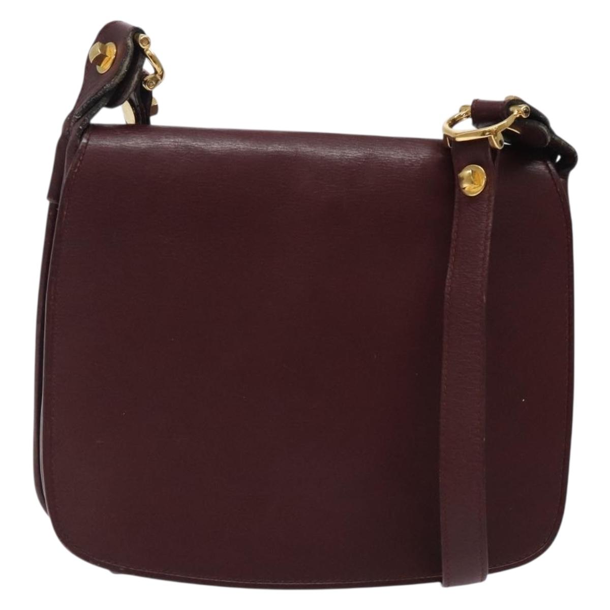 CARTIER Must Line Shoulder Bag Leather Bordeaux Gold Auth gh394