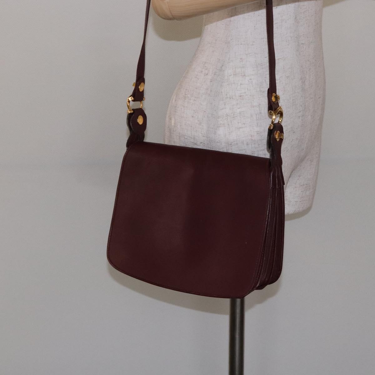 CARTIER Must Line Shoulder Bag Leather Bordeaux Gold Auth gh394