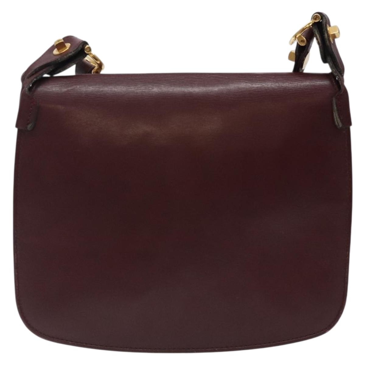 CARTIER Must Line Shoulder Bag Leather Bordeaux Gold Auth gh394