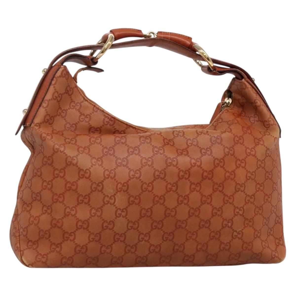 GUCCI GG Canvas Guccissima Shoulder Bag Leather Brown Gold 115867 Auth gh405