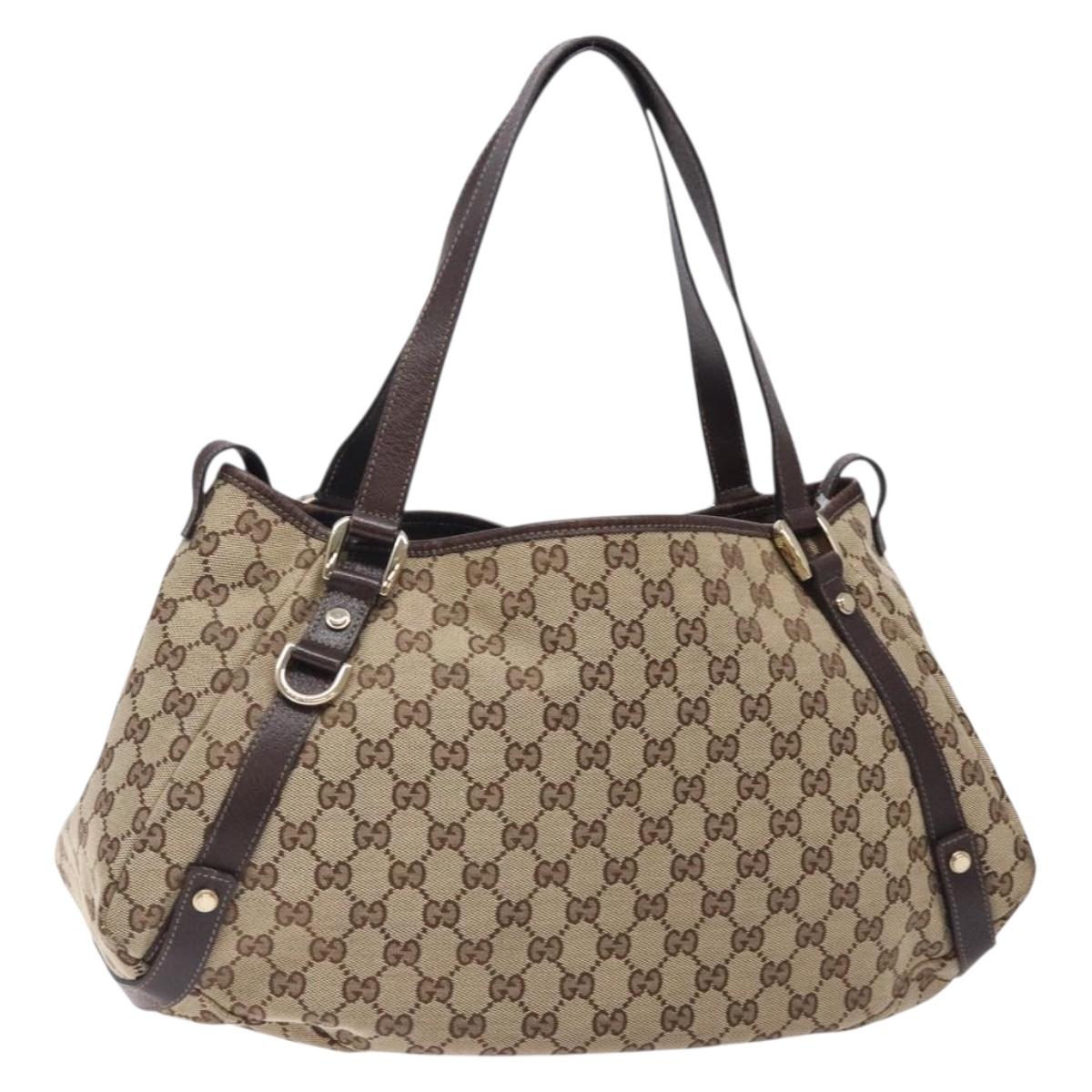 GUCCI GG Canvas Tote Bag Beige Gold 130736 Auth gh408