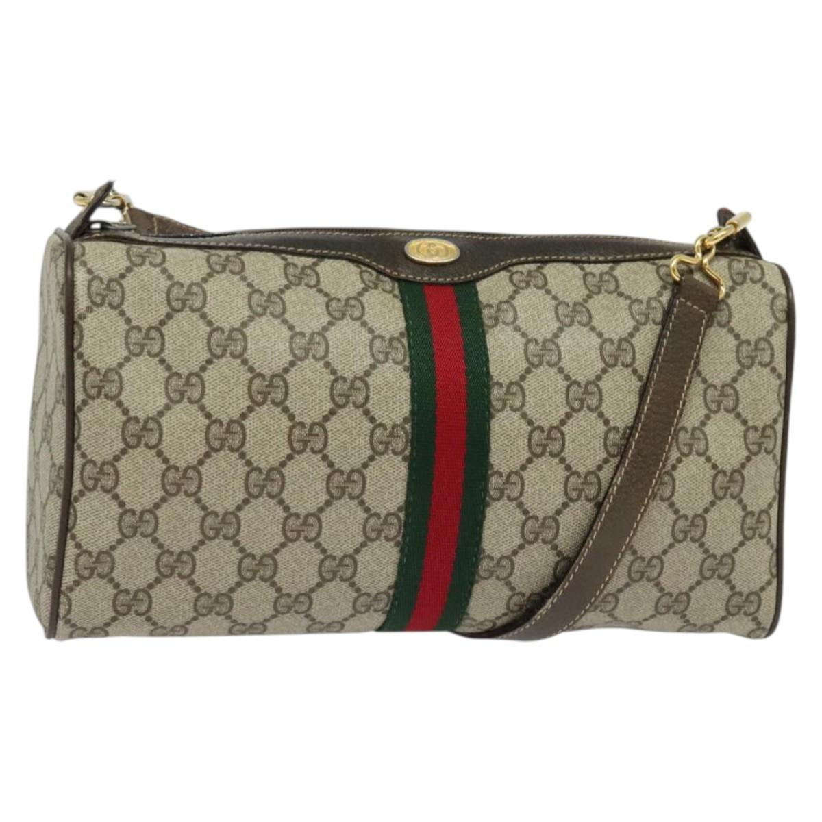 GUCCI GG Supreme Web Sherry Line Bag PVC Beige Gold 41 004 4464 Auth gh409
