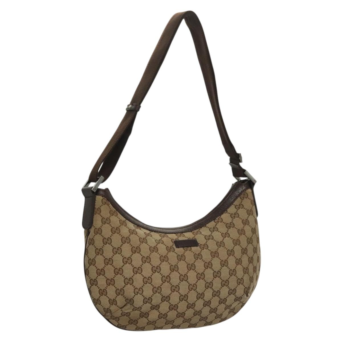 GUCCI GG Canvas Shoulder Bag Beige Silver 181092 Auth gh410