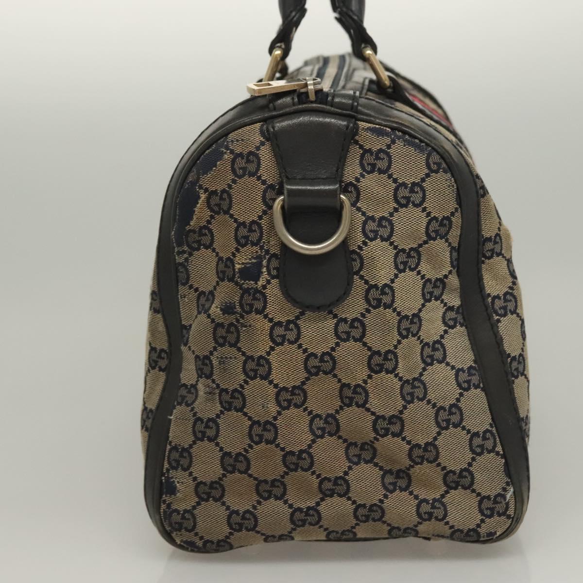 GUCCI GG Canvas Sherry Line Boston Bag Navy Red 247205 Auth gh440