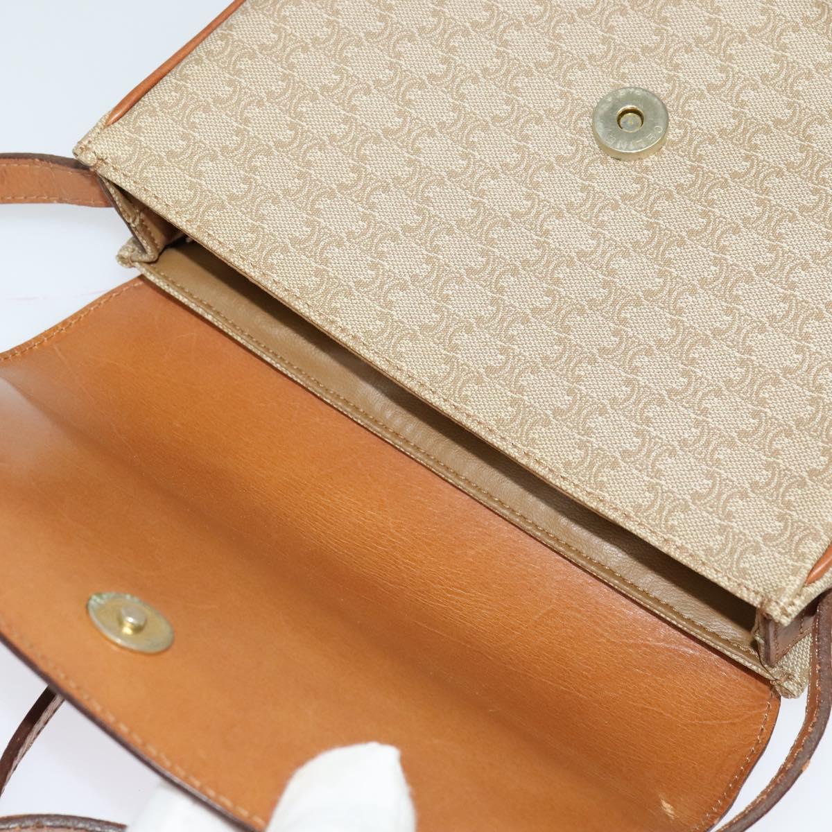 CELINE Macadam Canvas Shoulder Bag PVC Leather Beige Gold Auth gh480