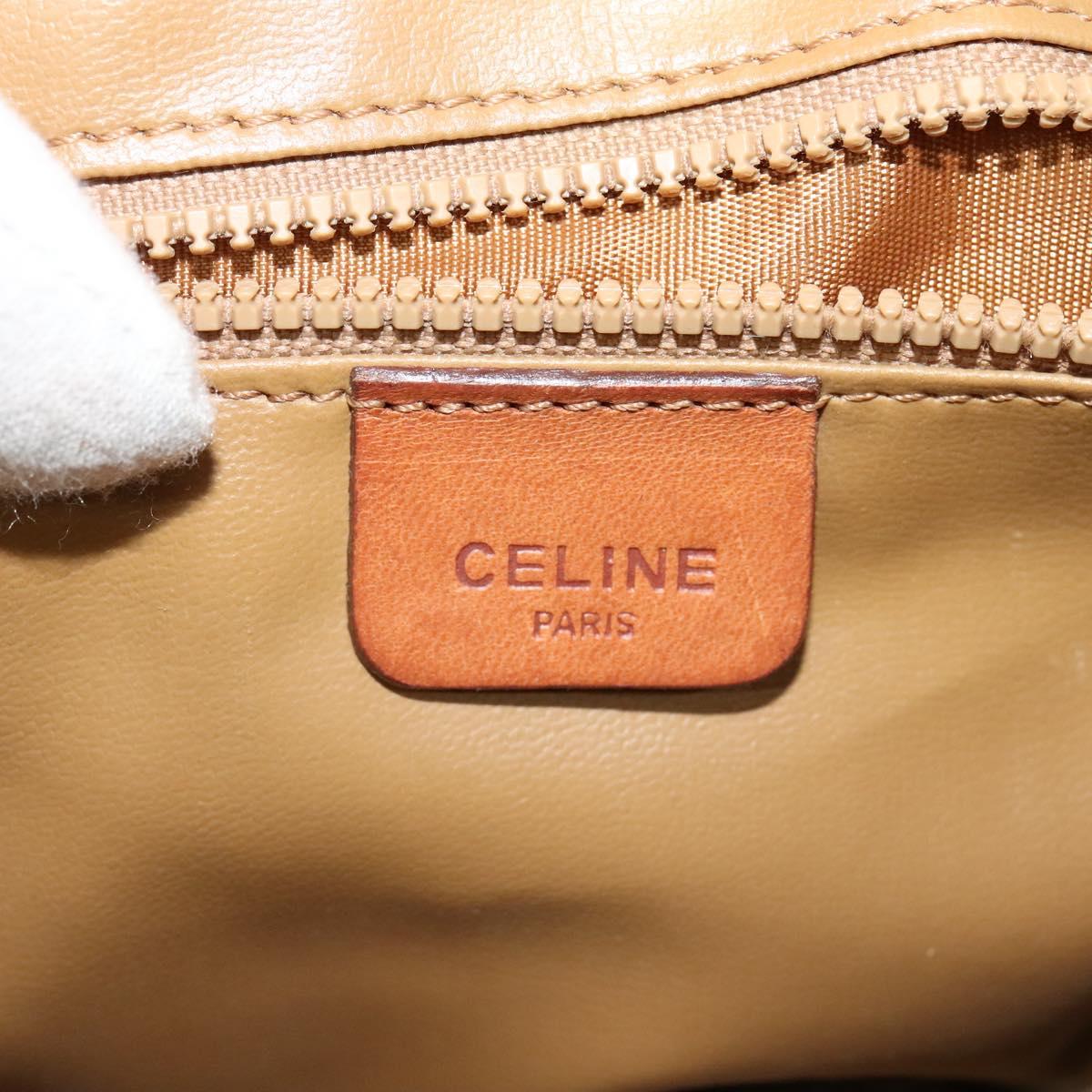 CELINE Macadam Canvas Shoulder Bag PVC Leather Beige Gold Auth gh480