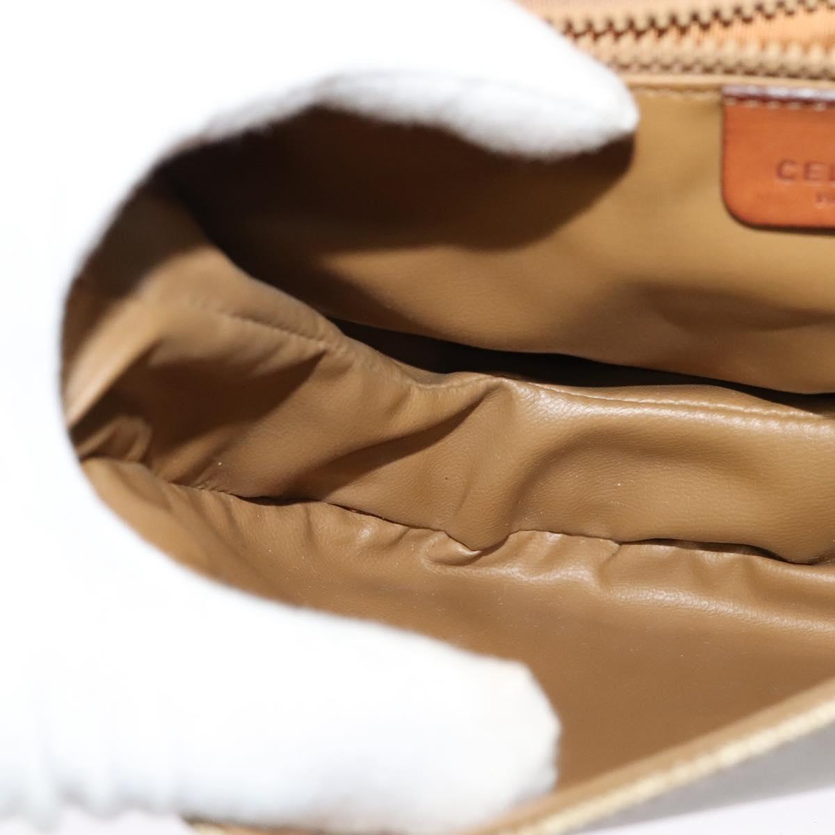 CELINE Macadam Canvas Shoulder Bag PVC Leather Beige Gold Auth gh480