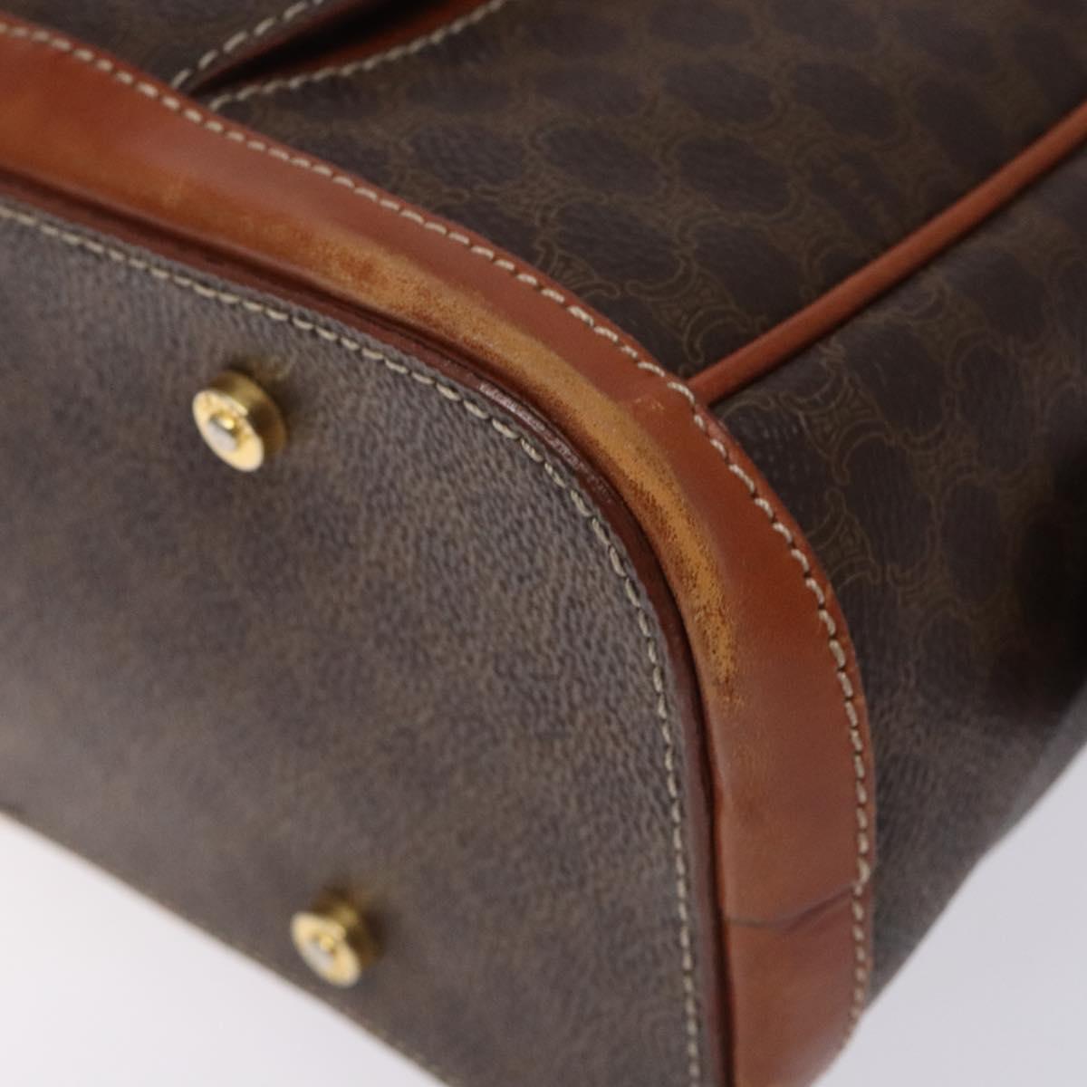 CELINE Macadam Canvas Hand Bag PVC Leather Brown Gold Auth gh484