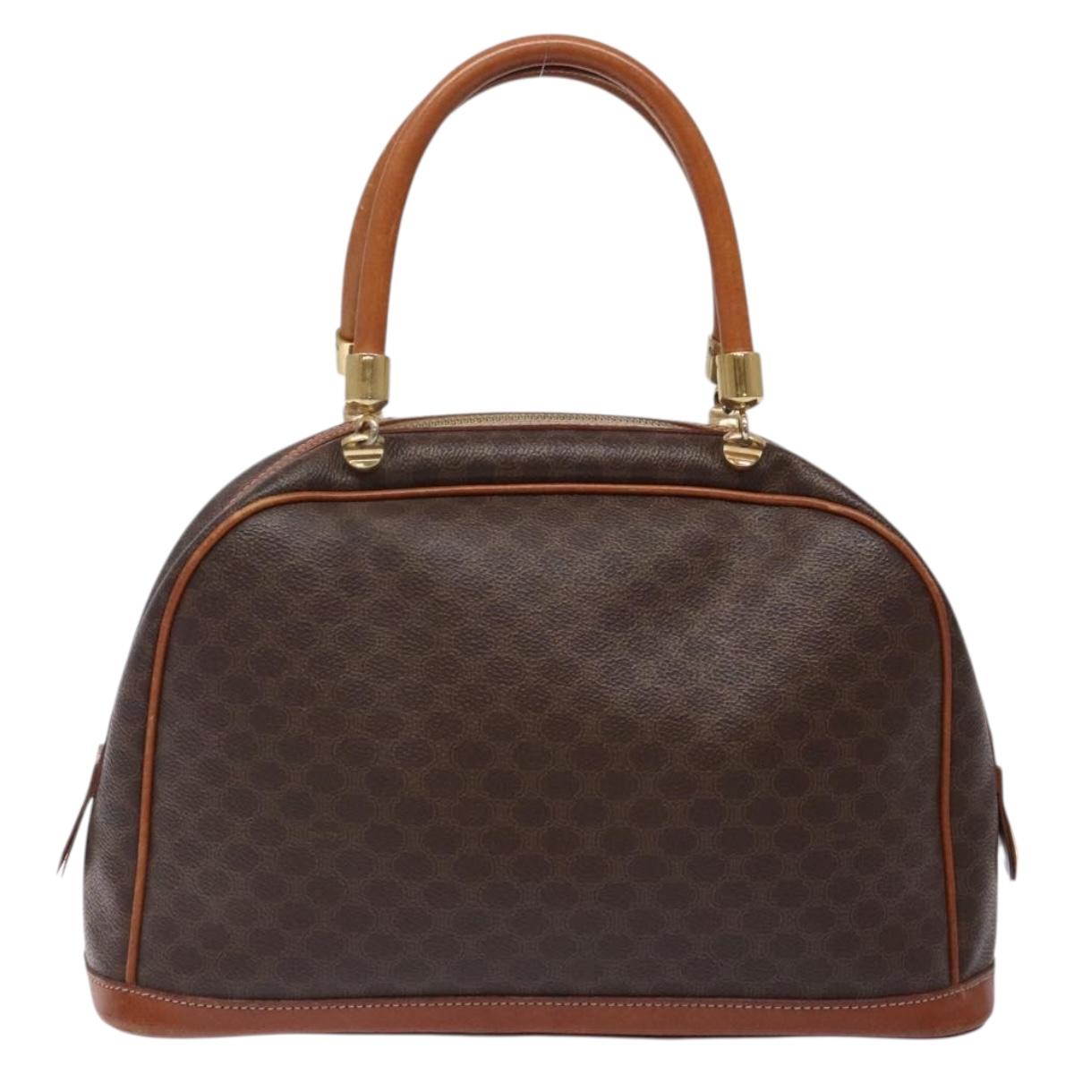 CELINE Macadam Canvas Hand Bag PVC Leather Brown Gold Auth gh484