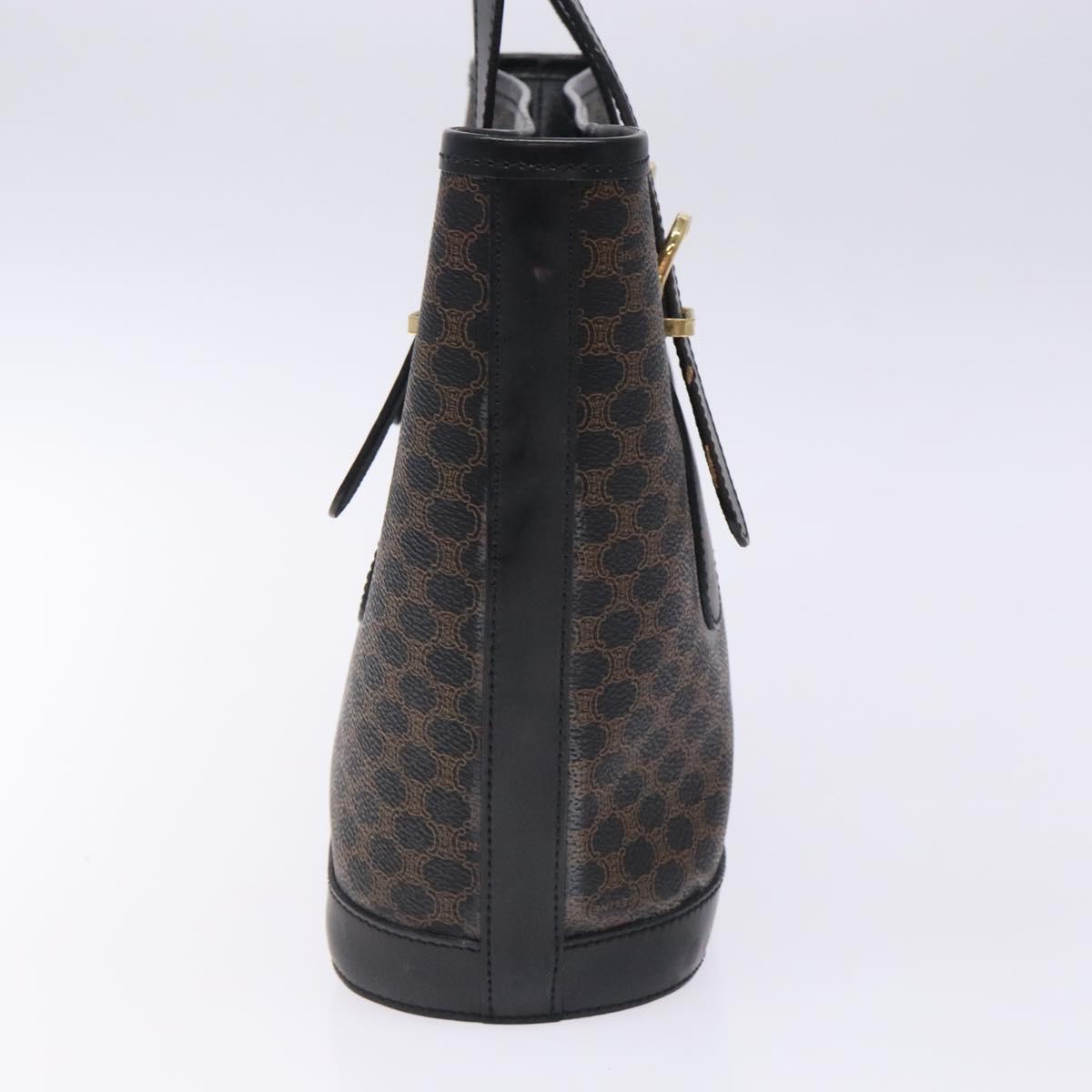 CELINE Macadam Canvas Tote Bag PVC Leather Black Gold Auth gh486