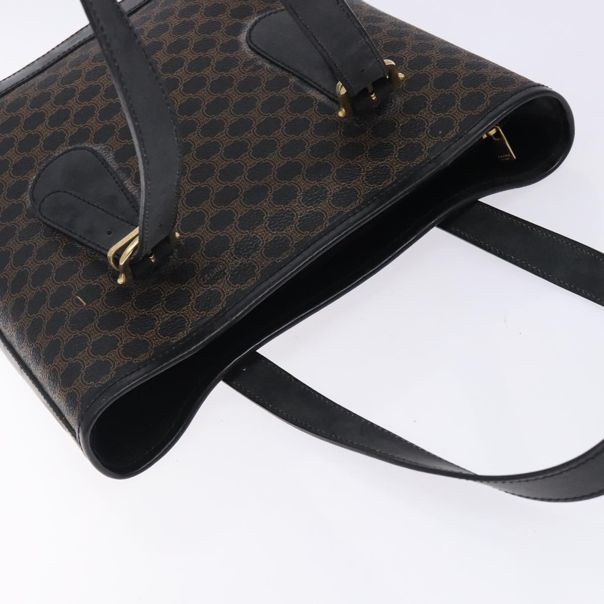 CELINE Macadam Canvas Tote Bag PVC Leather Black Gold Auth gh486