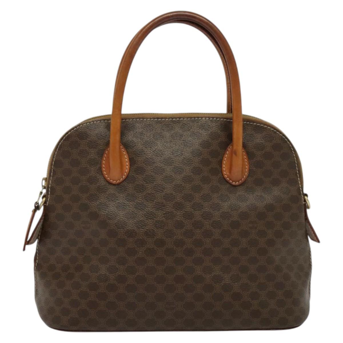 CELINE Macadam Canvas Hand Bag PVC Leather 2way Brown Gold Auth gh488