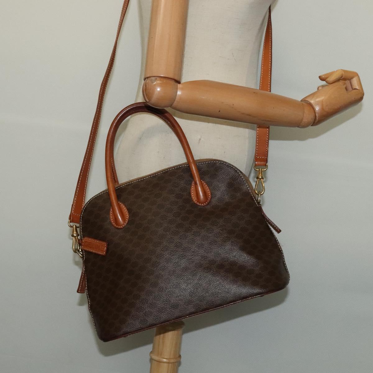 CELINE Macadam Canvas Hand Bag PVC Leather 2way Brown Gold Auth gh488