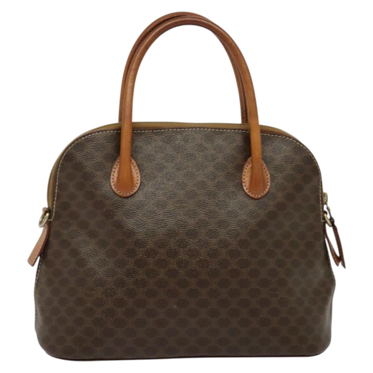 CELINE Macadam Canvas Hand Bag PVC Leather 2way Brown Gold Auth gh488