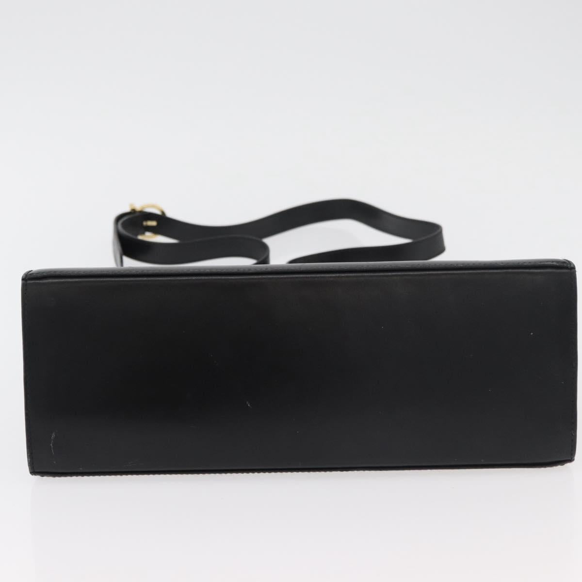 Salvatore Ferragamo Gancini Hand Bag Leather 2way Black Gold Auth gh504