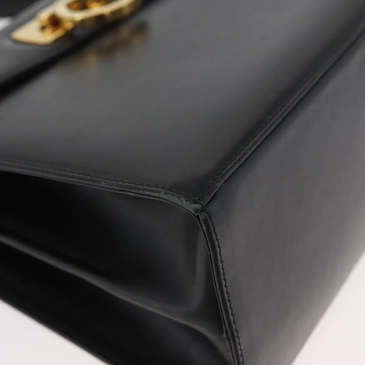 Salvatore Ferragamo Gancini Hand Bag Leather 2way Black Gold Auth gh504