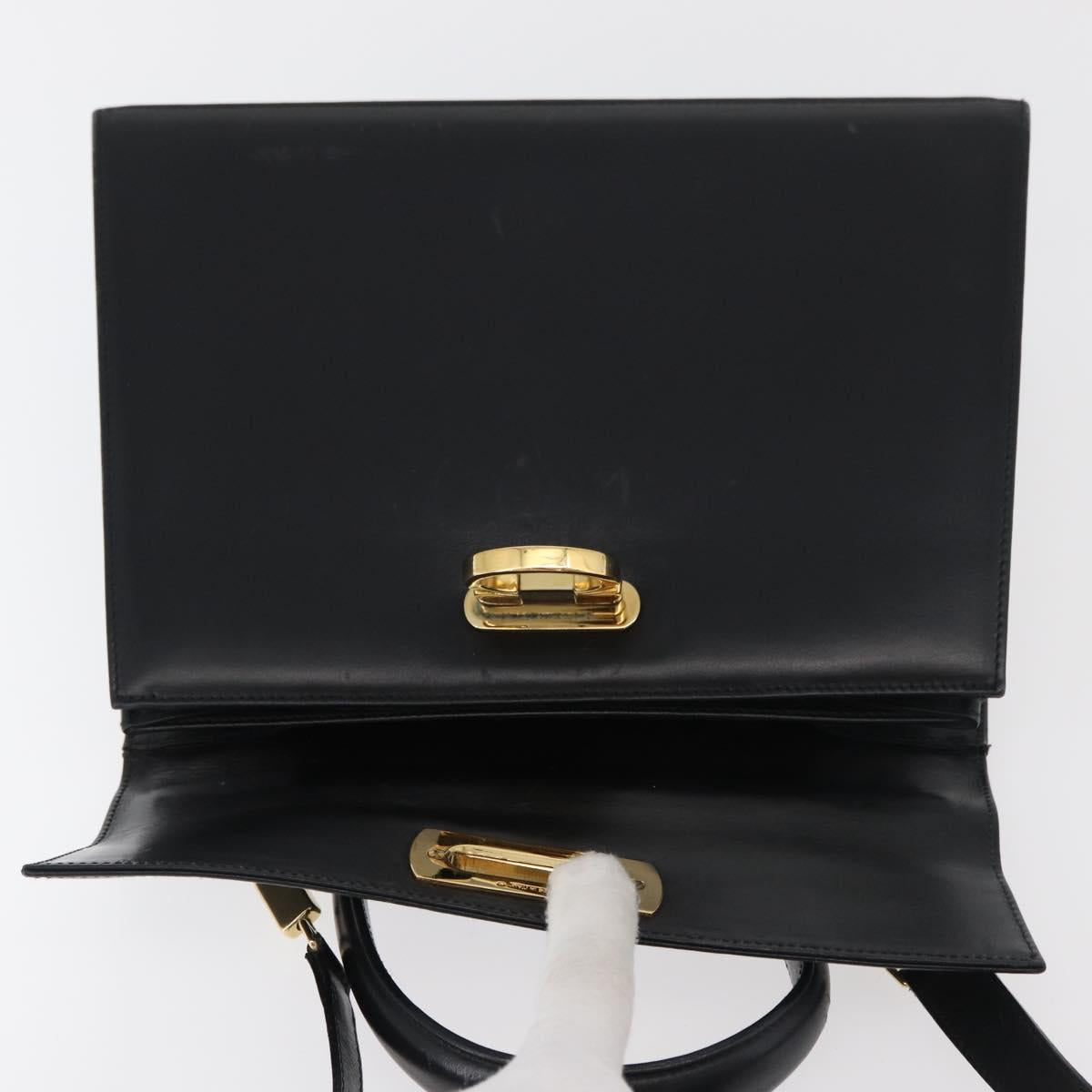 Salvatore Ferragamo Gancini Hand Bag Leather 2way Black Gold Auth gh504
