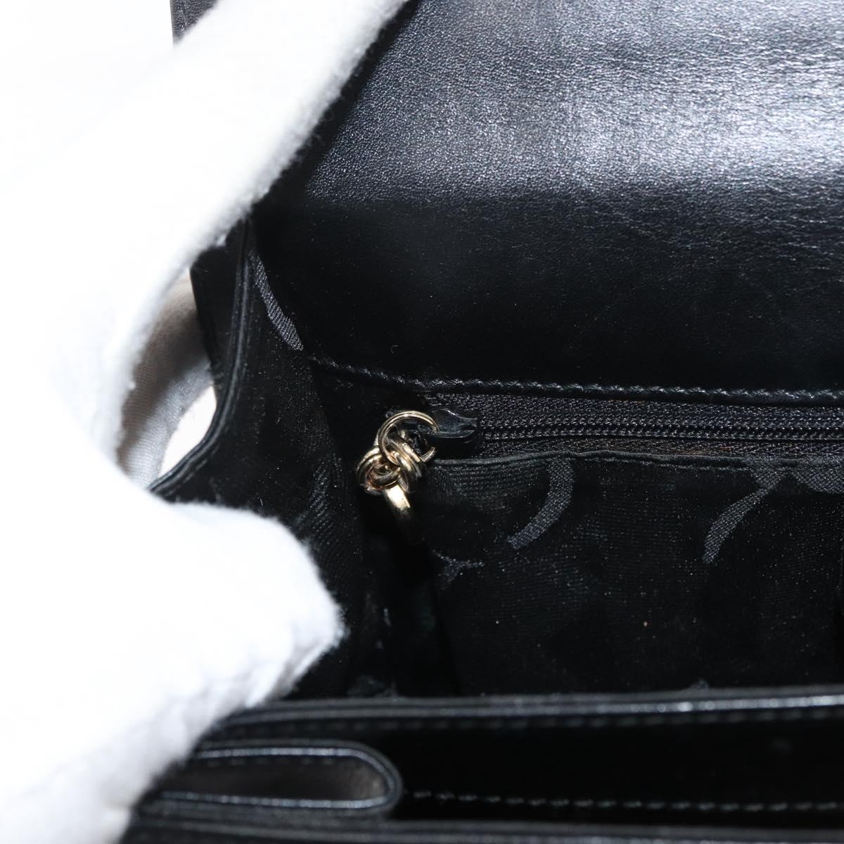Salvatore Ferragamo Gancini Hand Bag Leather 2way Black Gold Auth gh504