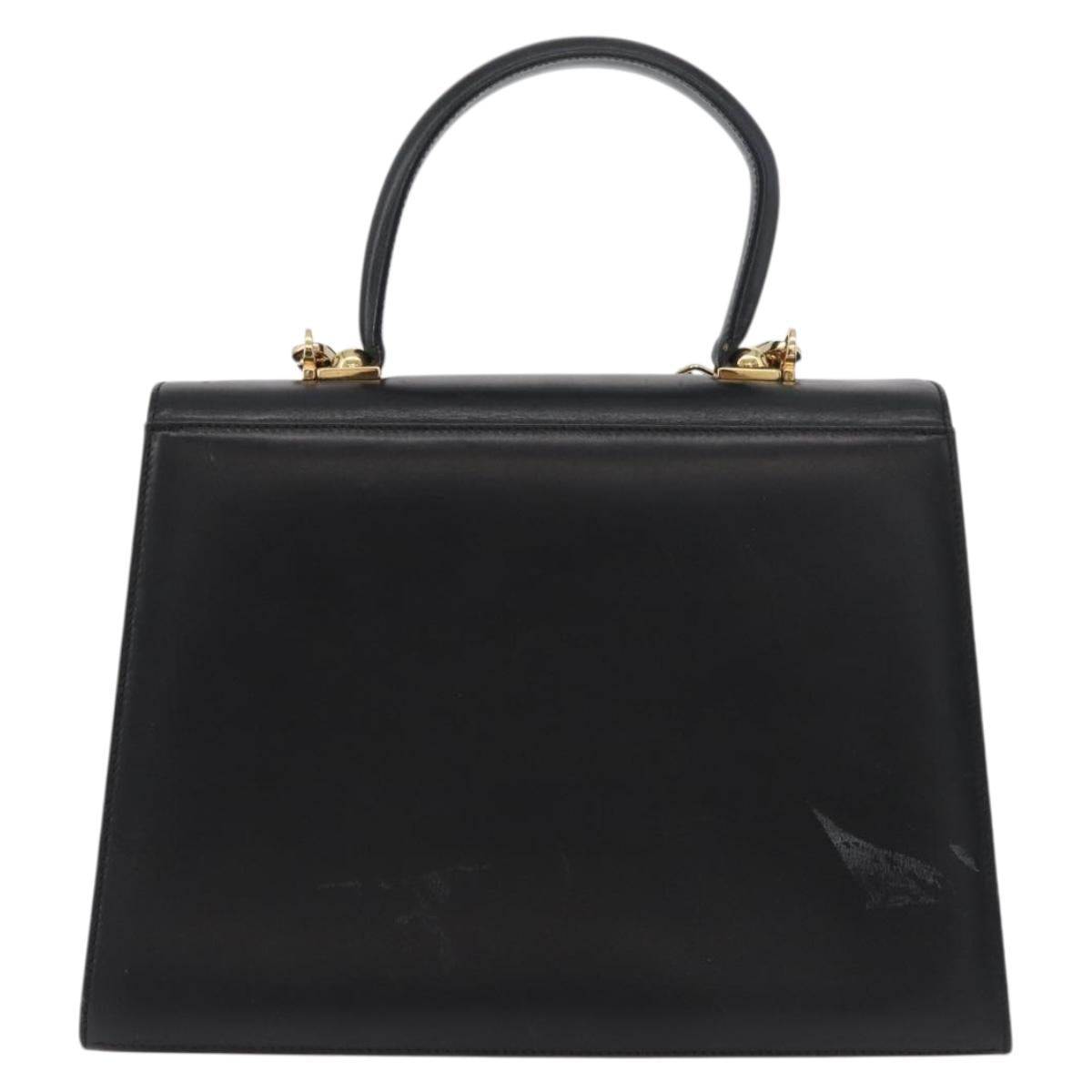 Salvatore Ferragamo Gancini Hand Bag Leather 2way Black Gold Auth gh504