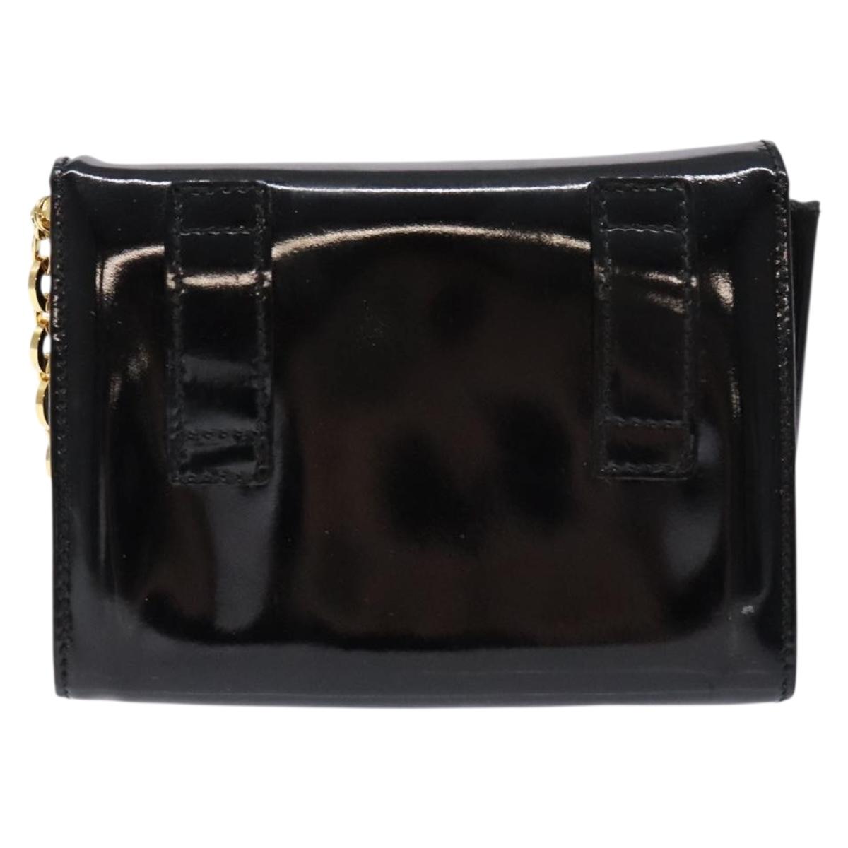 Salvatore Ferragamo Chain Shoulder Bag Enamel Black Gold Auth gh509