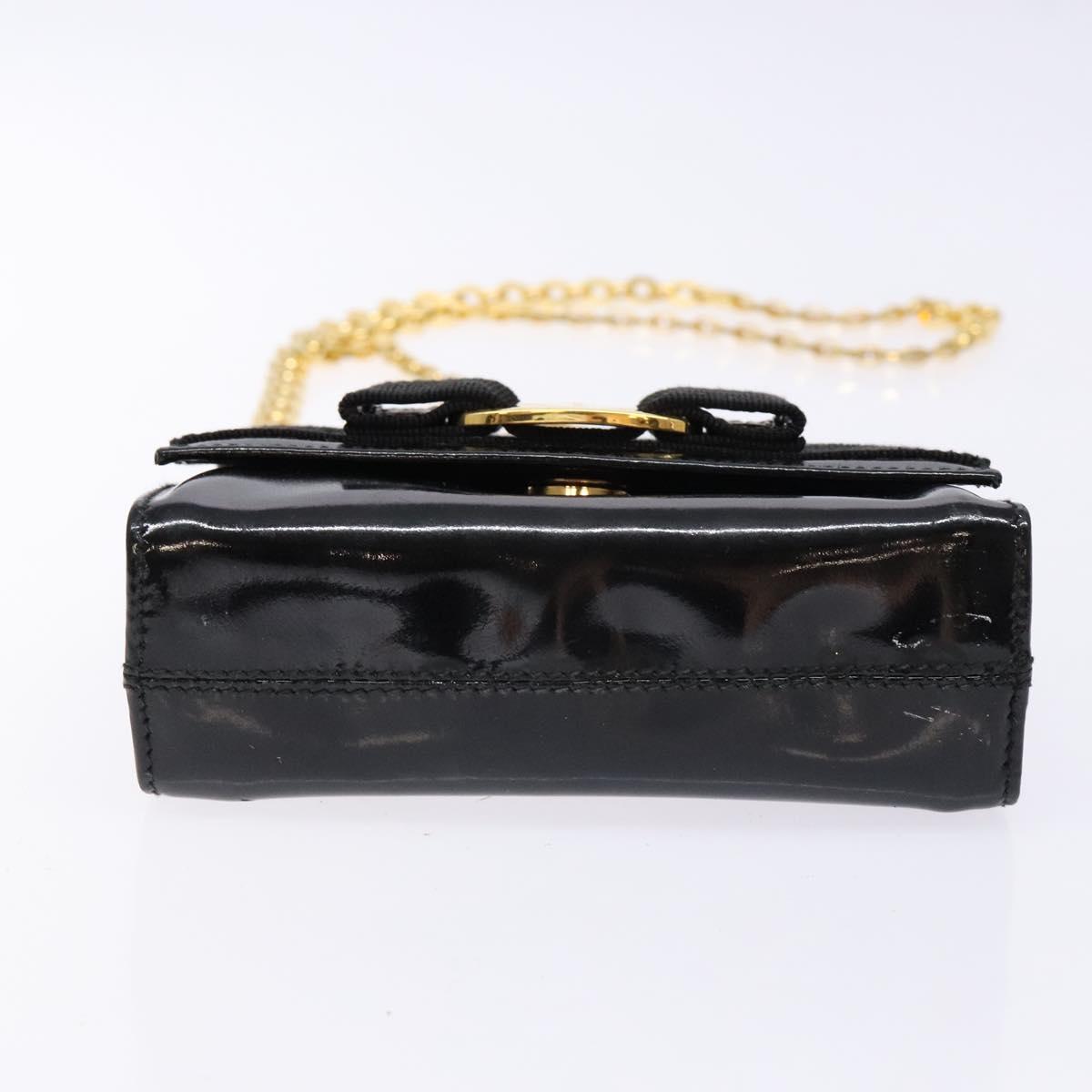 Salvatore Ferragamo Chain Shoulder Bag Enamel Black Gold Auth gh509