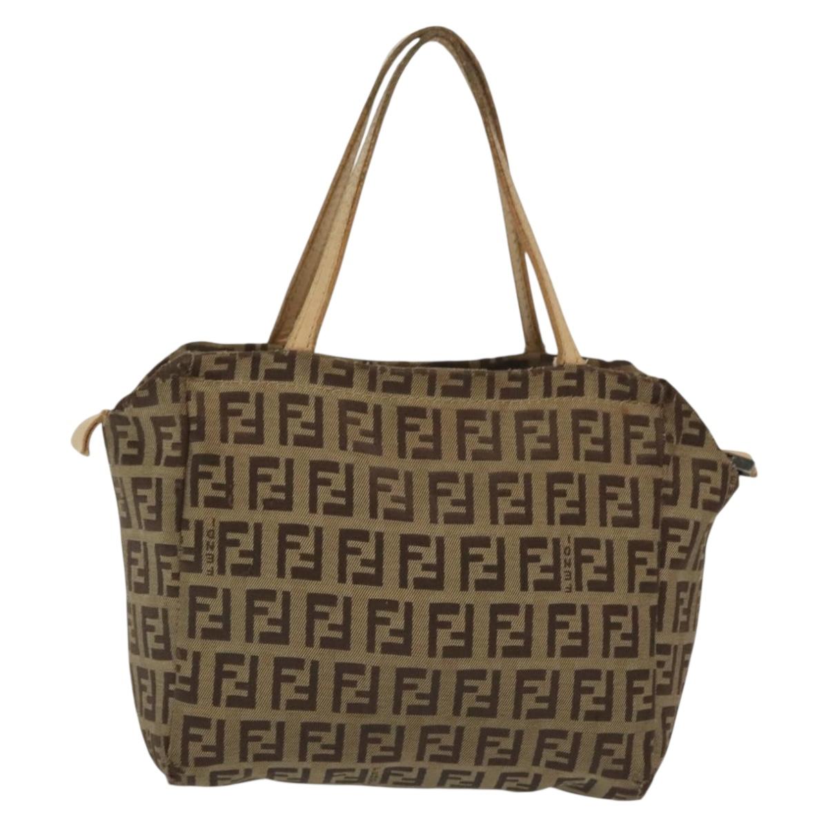 FENDI Zucchino Canvas Hand Bag Beige Auth gh513