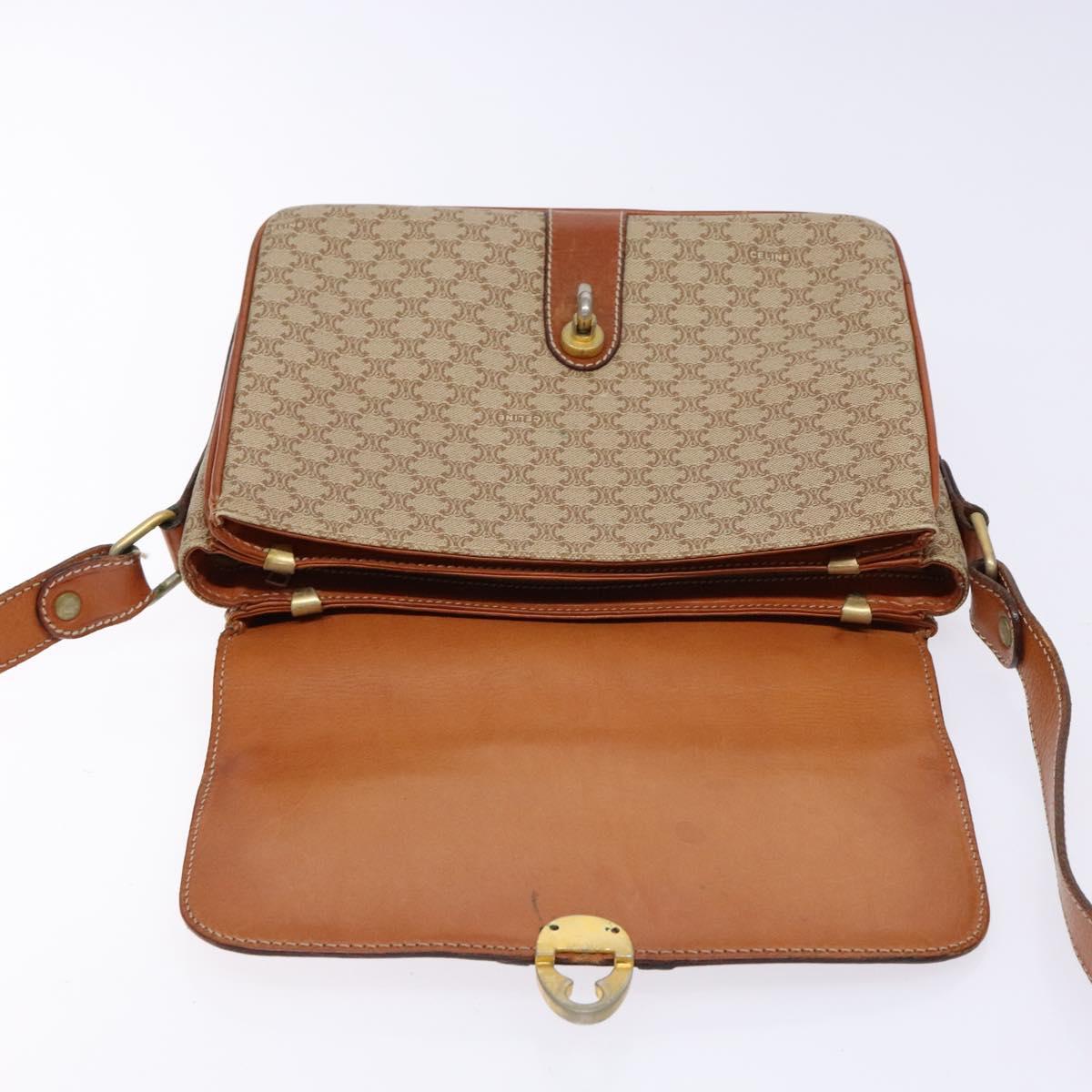 CELINE Macadam Canvas Shoulder Bag PVC Beige Gold Auth gh516