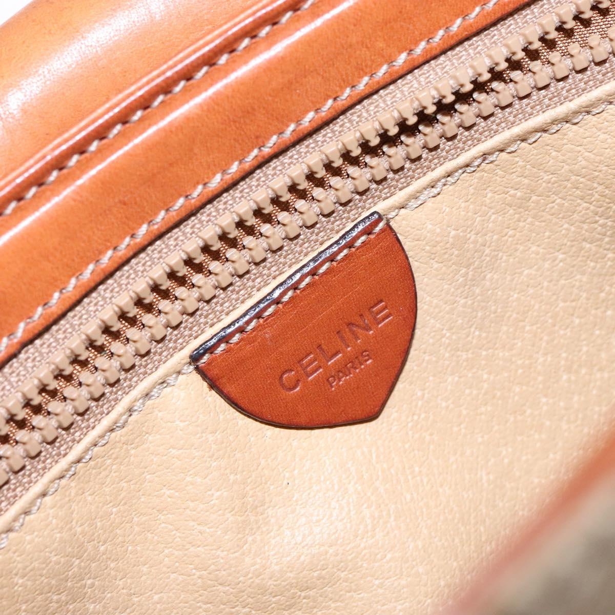 CELINE Macadam Canvas Shoulder Bag PVC Beige Gold Auth gh516