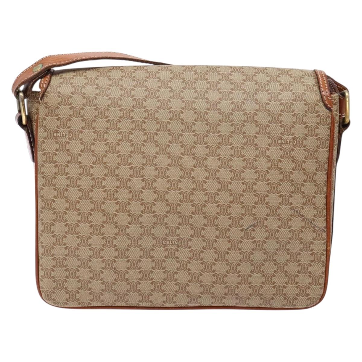CELINE Macadam Canvas Shoulder Bag PVC Beige Gold Auth gh516