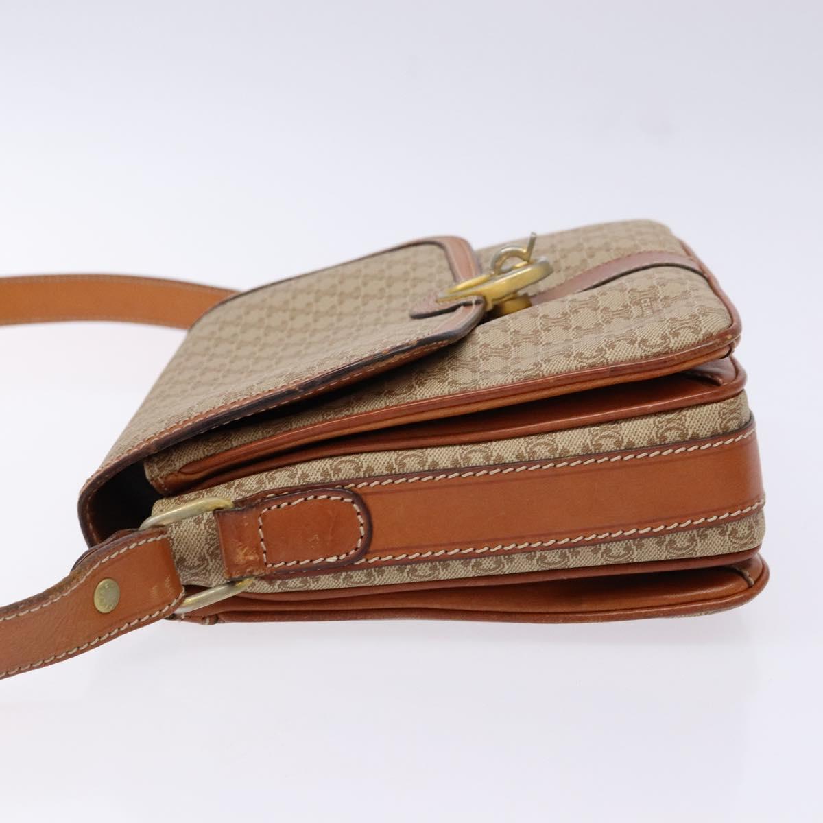 CELINE Macadam Canvas Shoulder Bag PVC Beige Gold Auth gh516