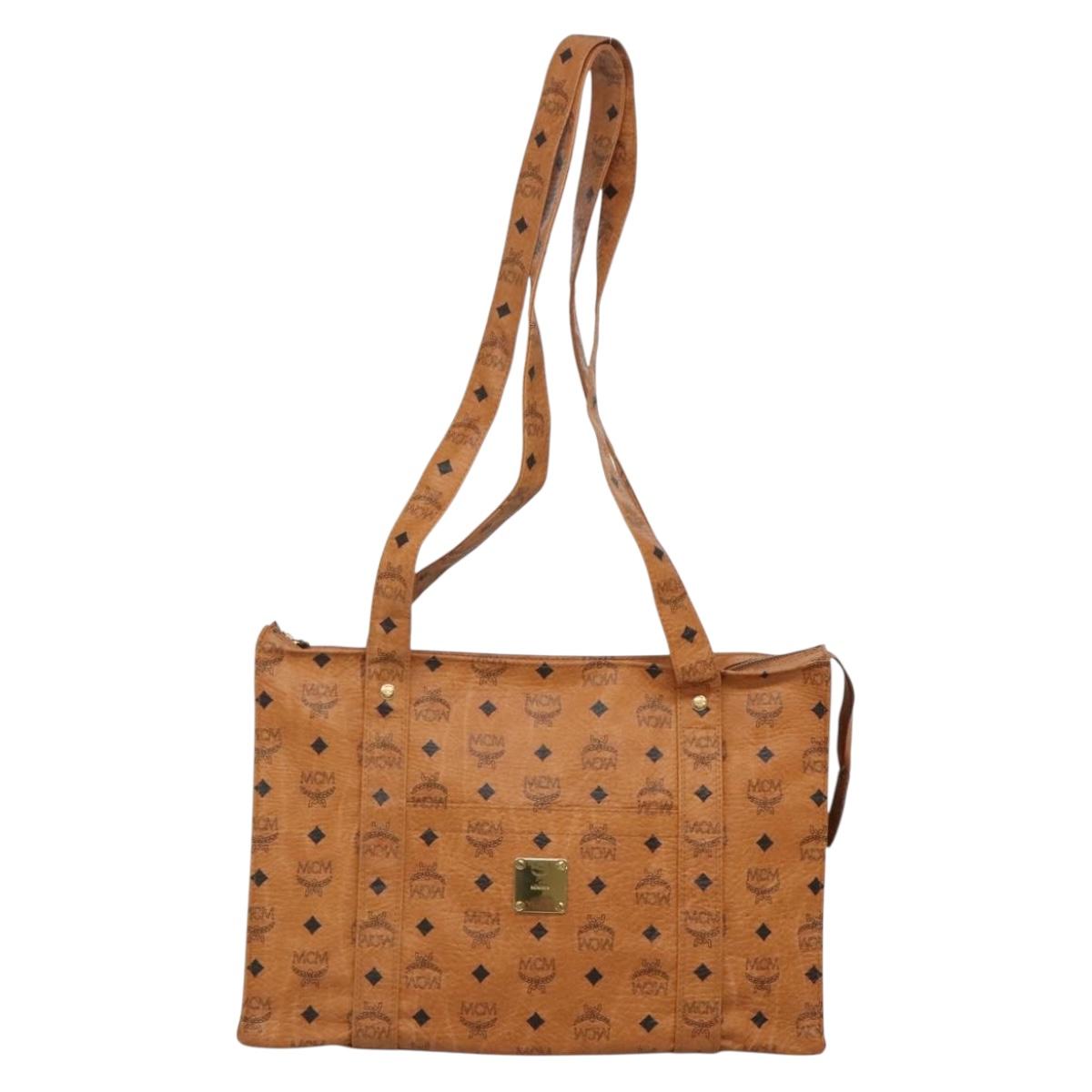 MCM Logogram Vicetos Shoulder Bag PVC Brown Gold Auth gh521