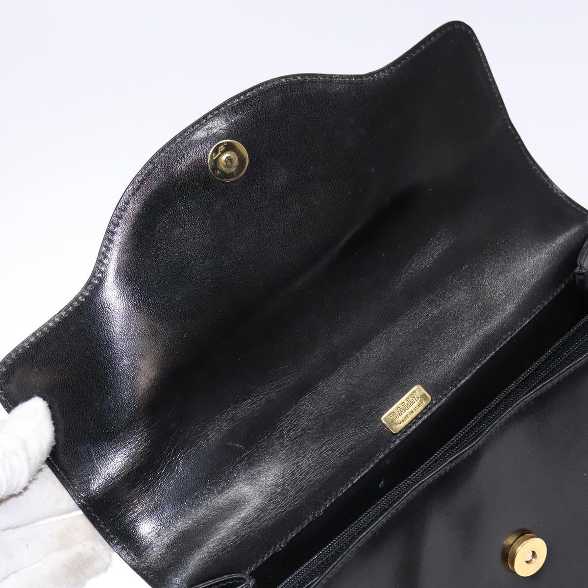 BALLY Hand Bag Leather Black Gold Auth gh533
