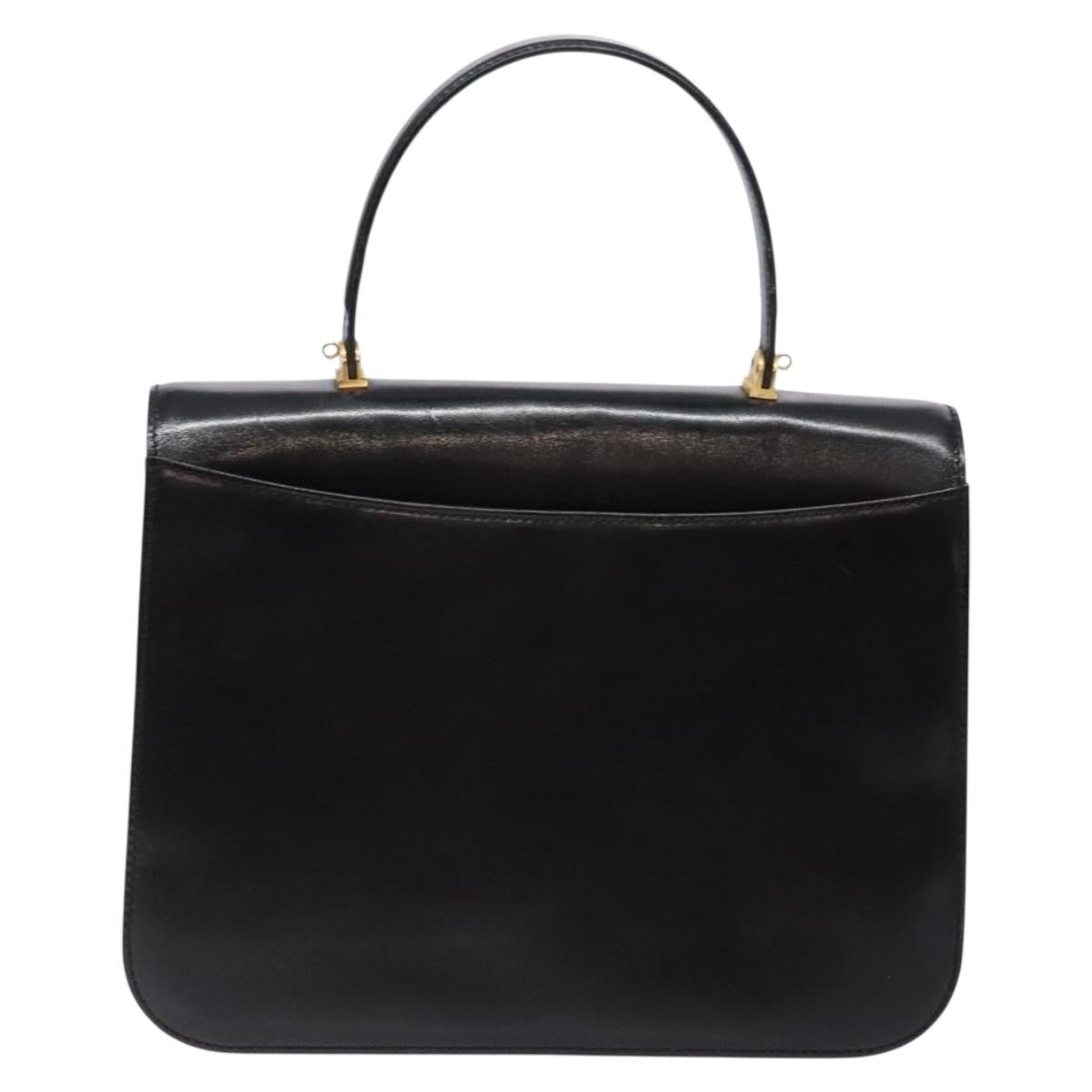 BALLY Hand Bag Leather Black Gold Auth gh533