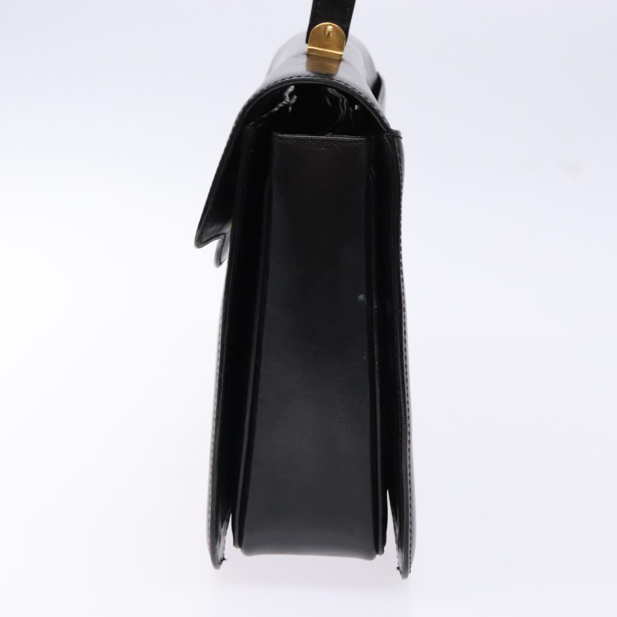 BALLY Hand Bag Leather Black Gold Auth gh533