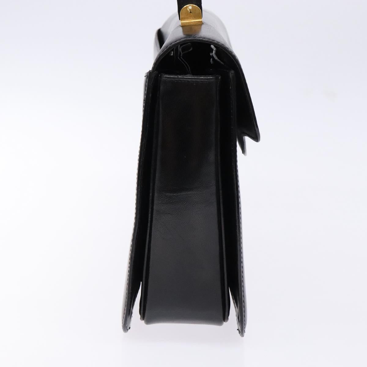 BALLY Hand Bag Leather Black Gold Auth gh533