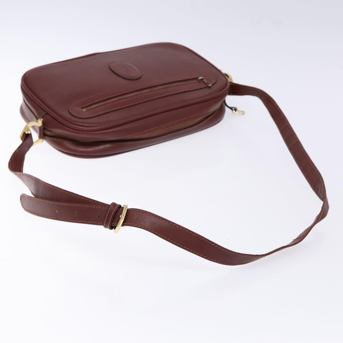 CARTIER Must Line Shoulder Bag Leather Bordeaux Gold Auth gh535