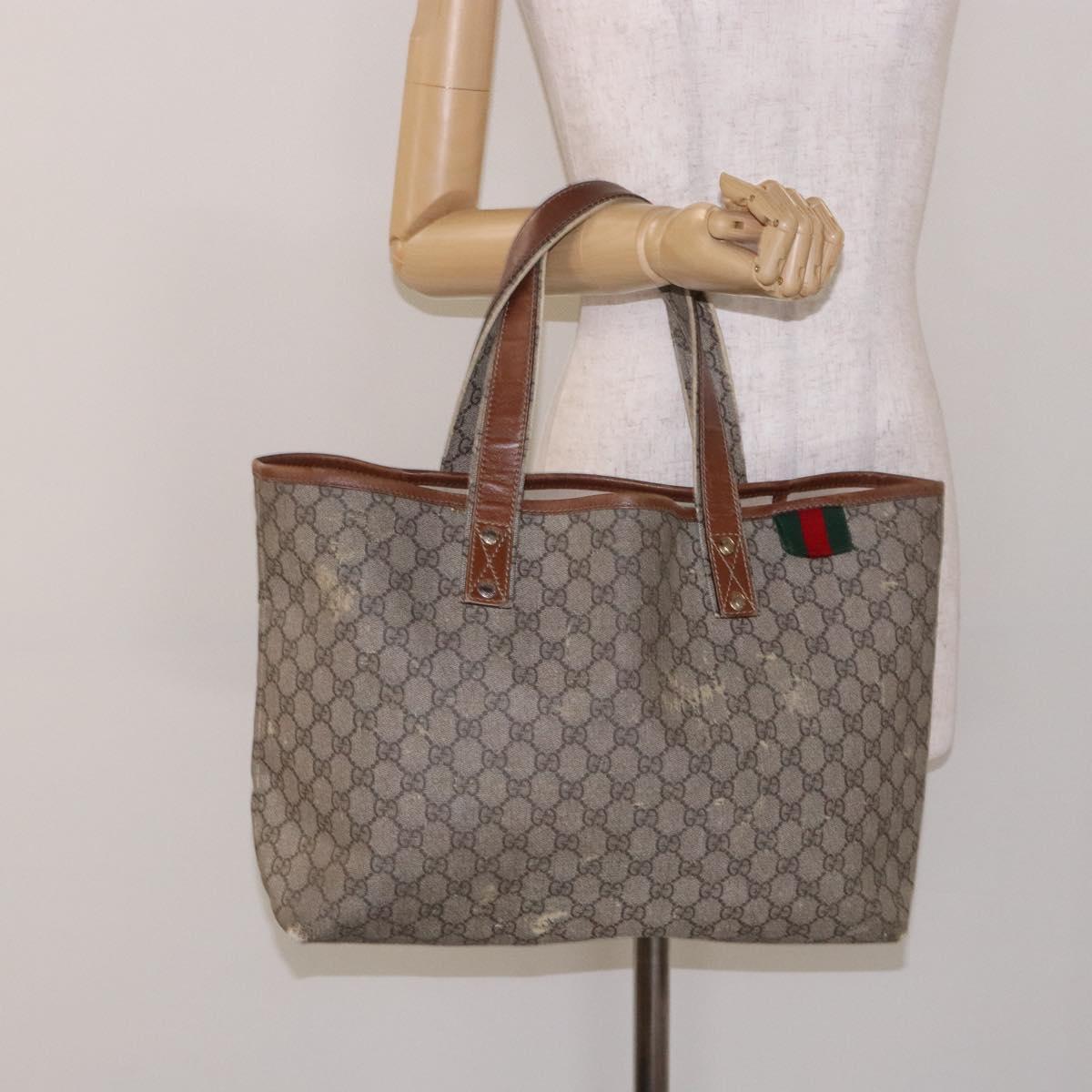 GUCCI GG Supreme Web Sherry Line Tote Bag PVC Beige Red 211134 Auth gh538