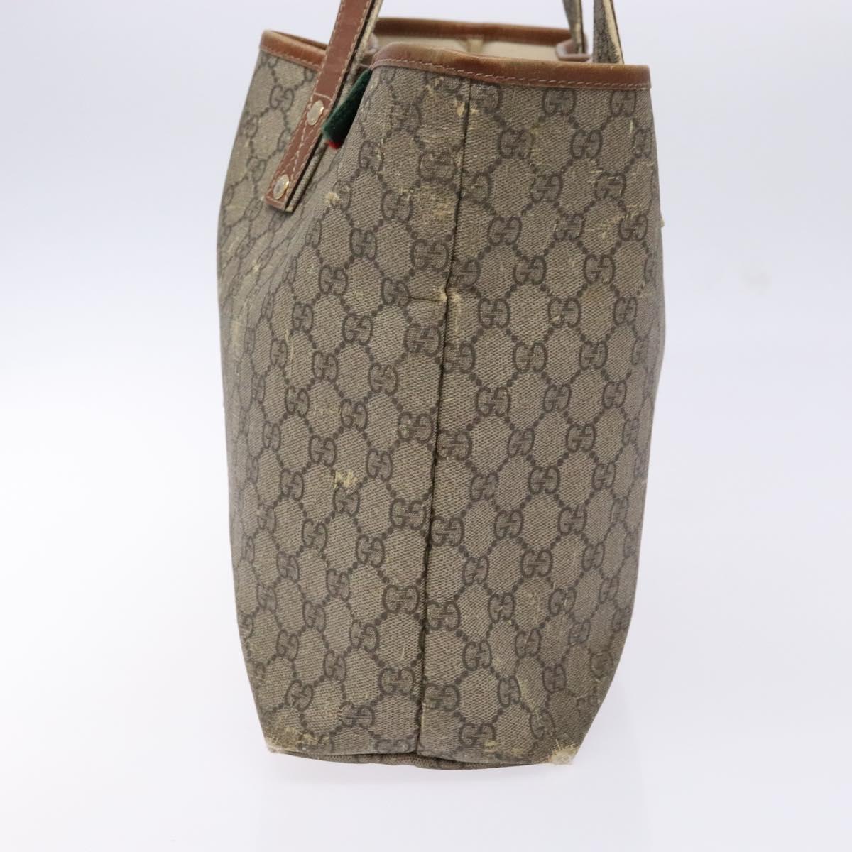GUCCI GG Supreme Web Sherry Line Tote Bag PVC Beige Red 211134 Auth gh538