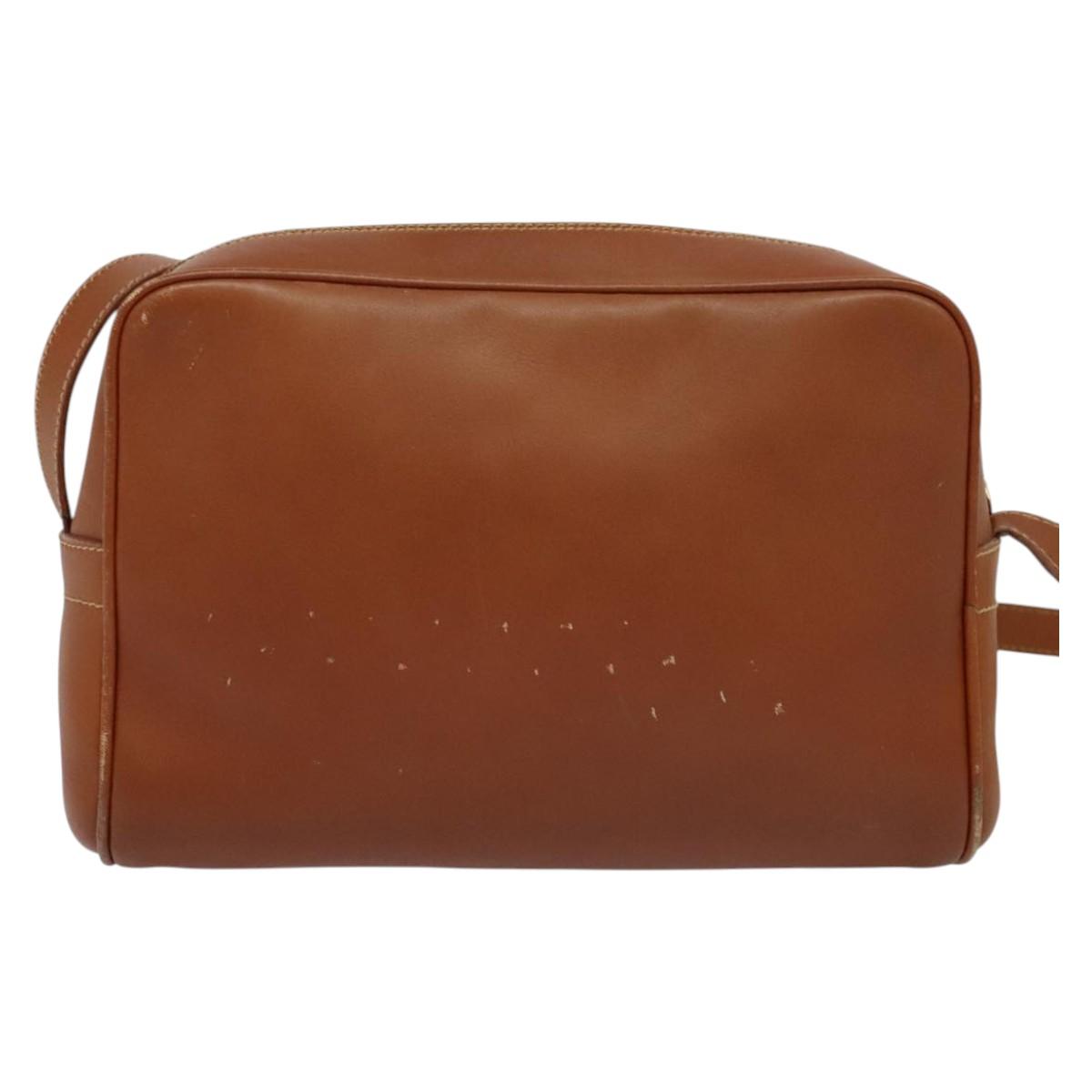 GUCCI Shoulder Bag Leather Brown Gold Auth gh539