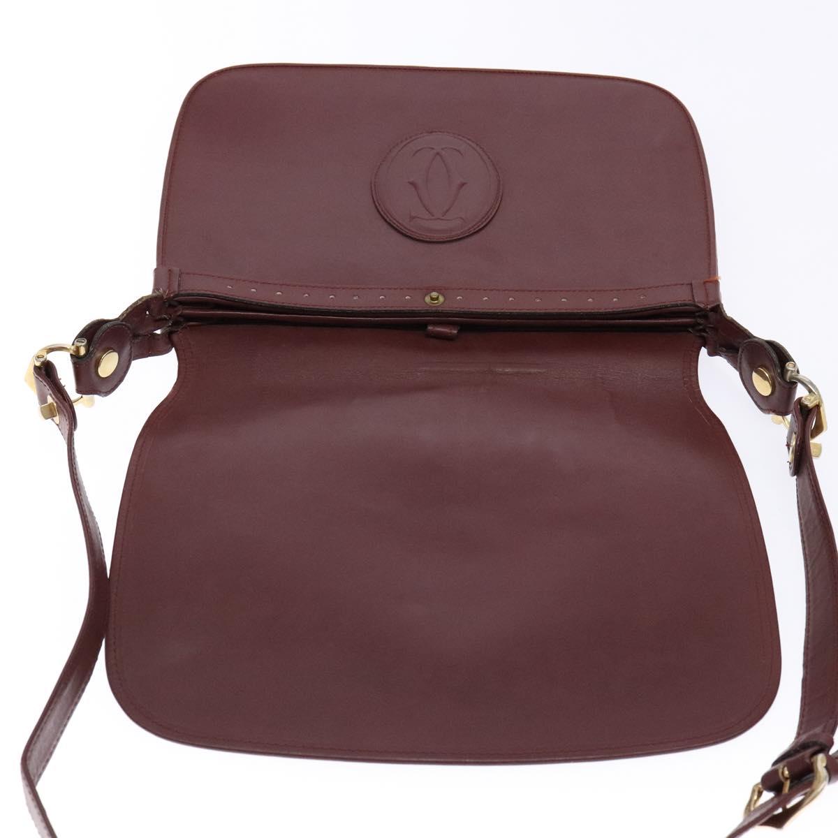 CARTIER Must Line Shoulder Bag Leather Bordeaux Gold Auth gh540