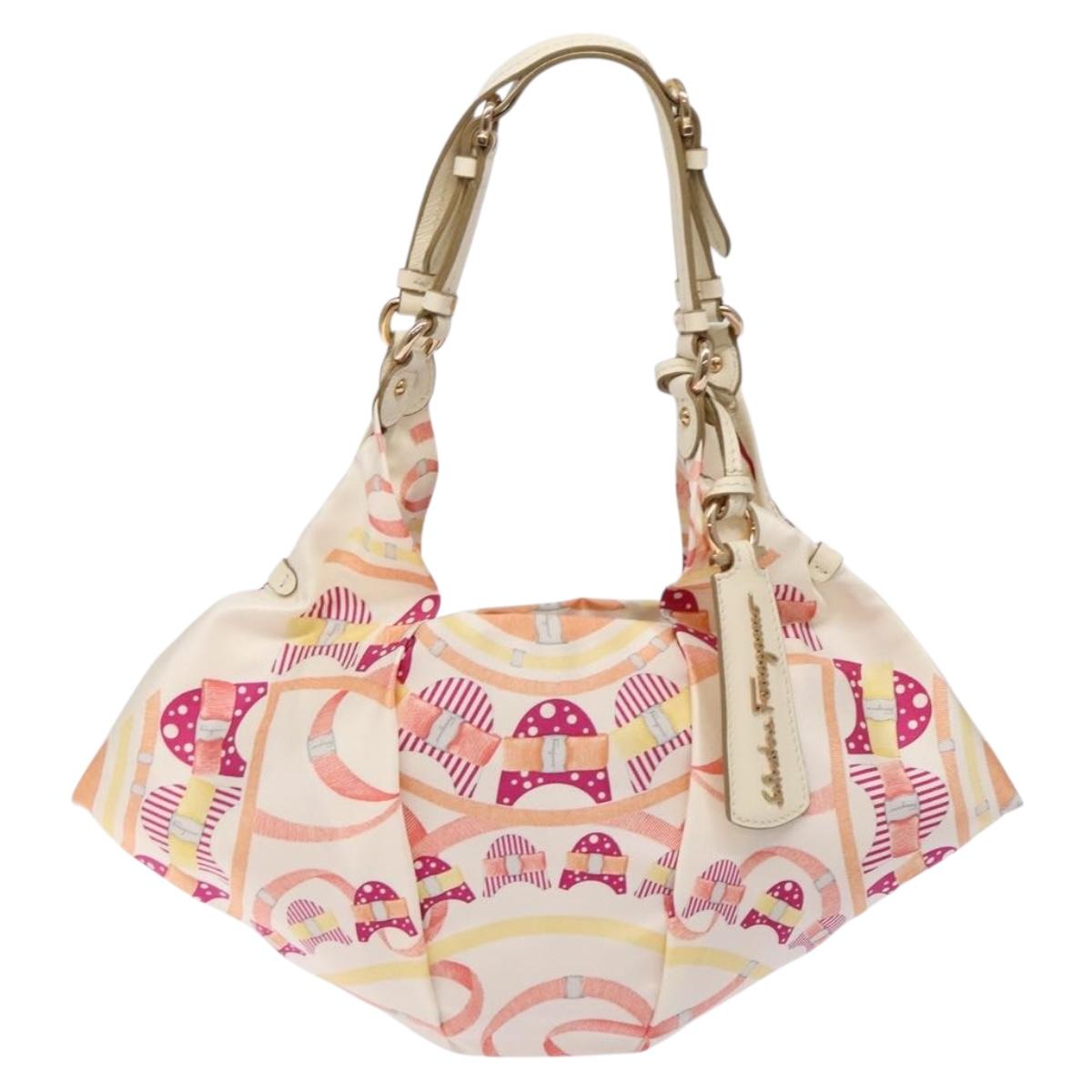 Salvatore Ferragamo Shoulder Bag Nylon Beige Gold Auth gh550