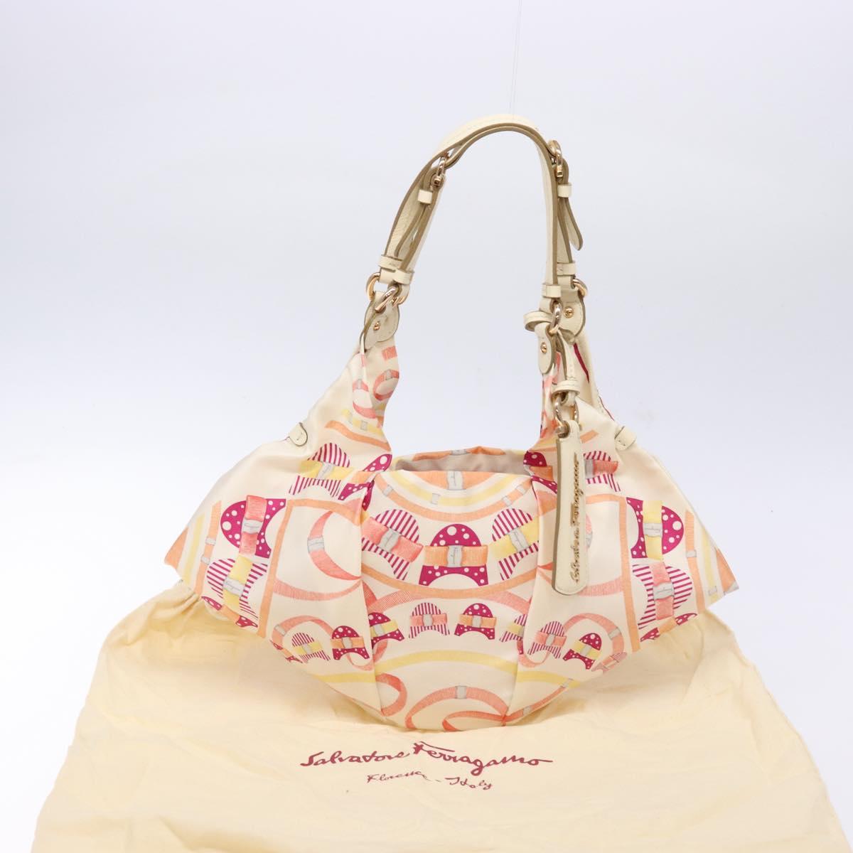 Salvatore Ferragamo Shoulder Bag Nylon Beige Gold Auth gh550