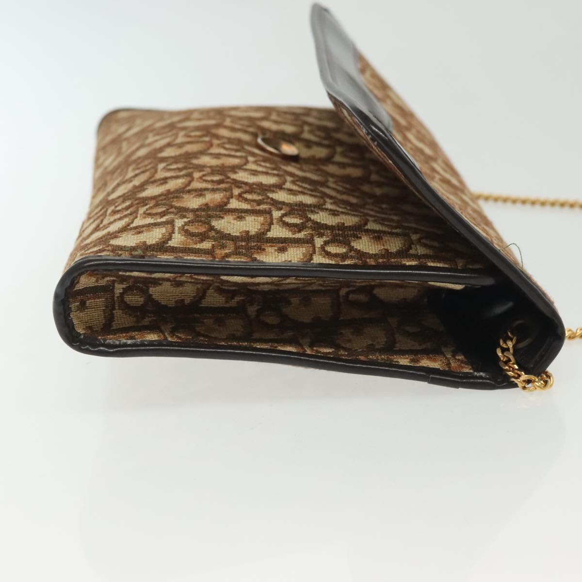 Christian Dior Trotter Canvas Chain Shoulder Bag Brown Gold Auth gh553