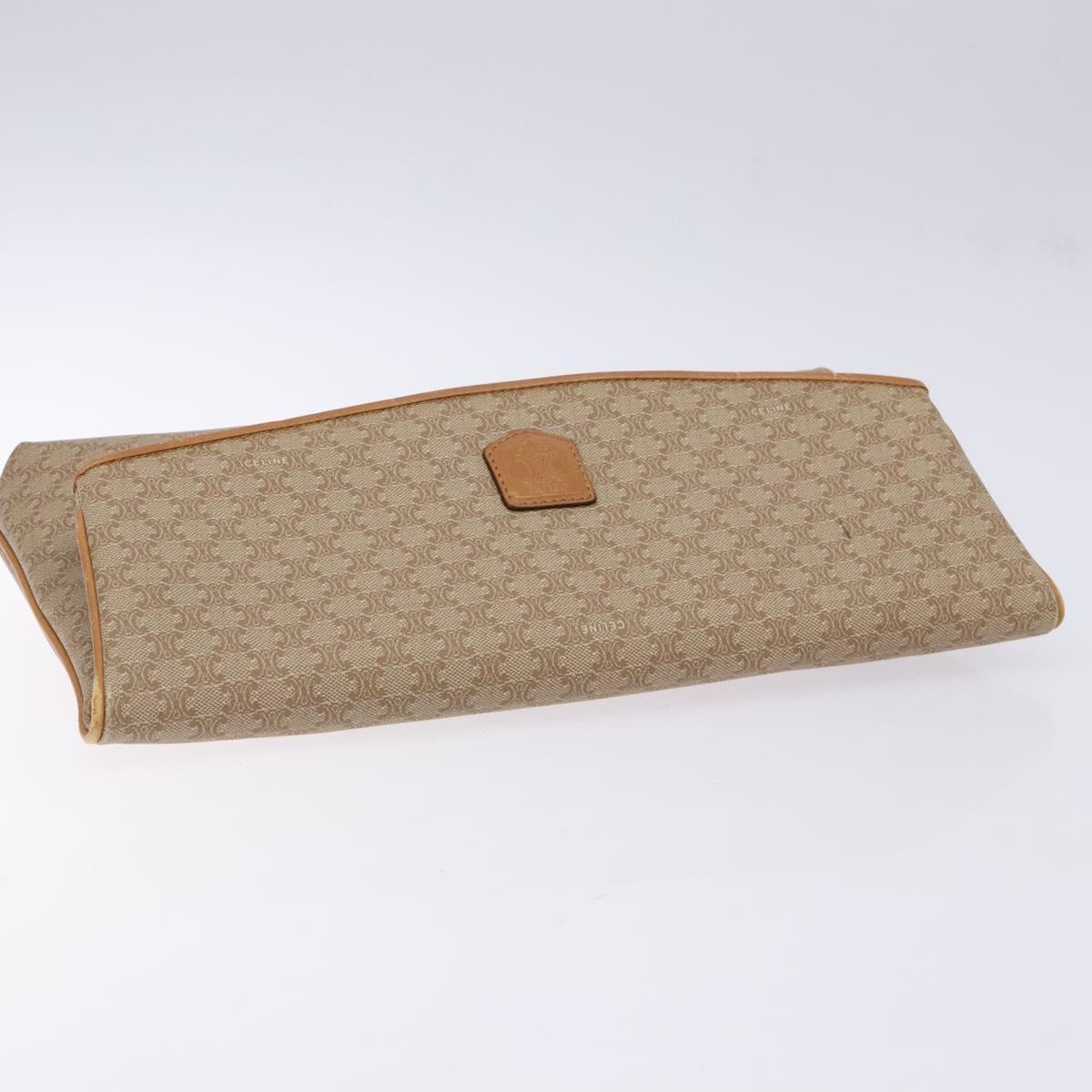 CELINE Macadam Canvas Clutch Bag PVC Beige Gold Auth gh557
