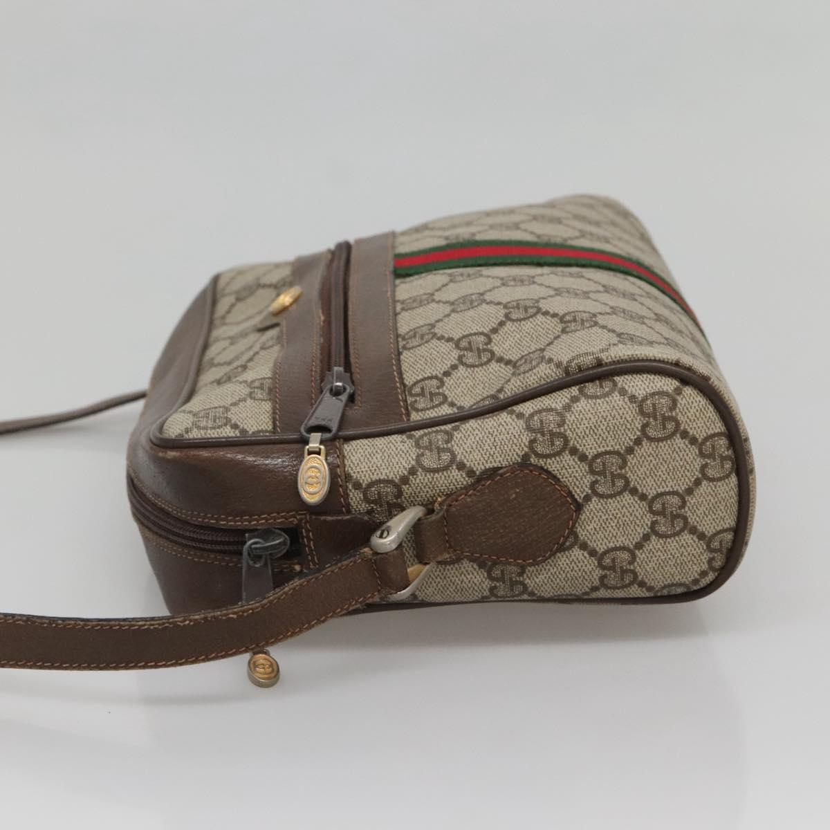 GUCCI GG Supreme Web Sherry Line Shoulder Bag PVC Beige Gold Red Auth gh559