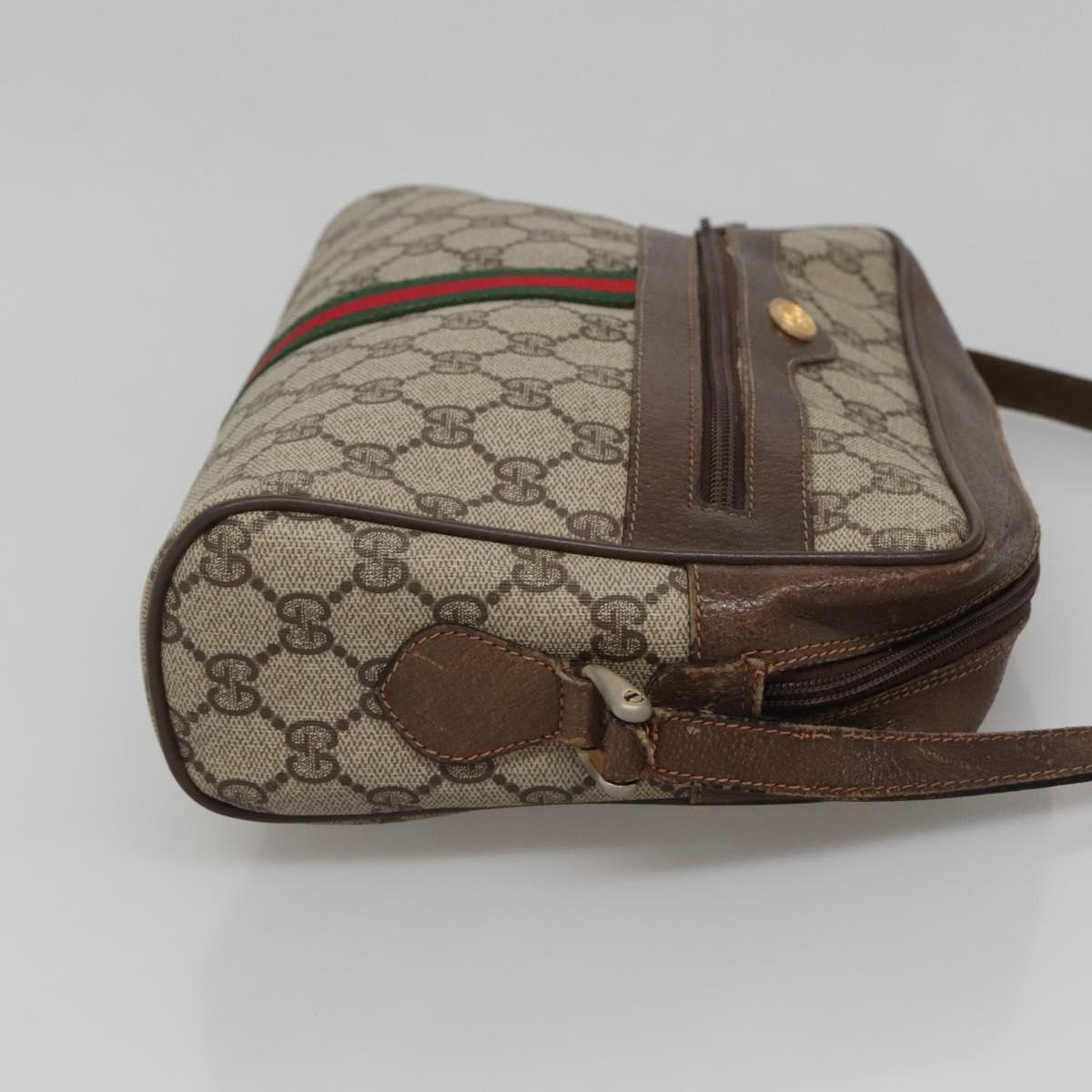 GUCCI GG Supreme Web Sherry Line Shoulder Bag PVC Beige Gold Red Auth gh559