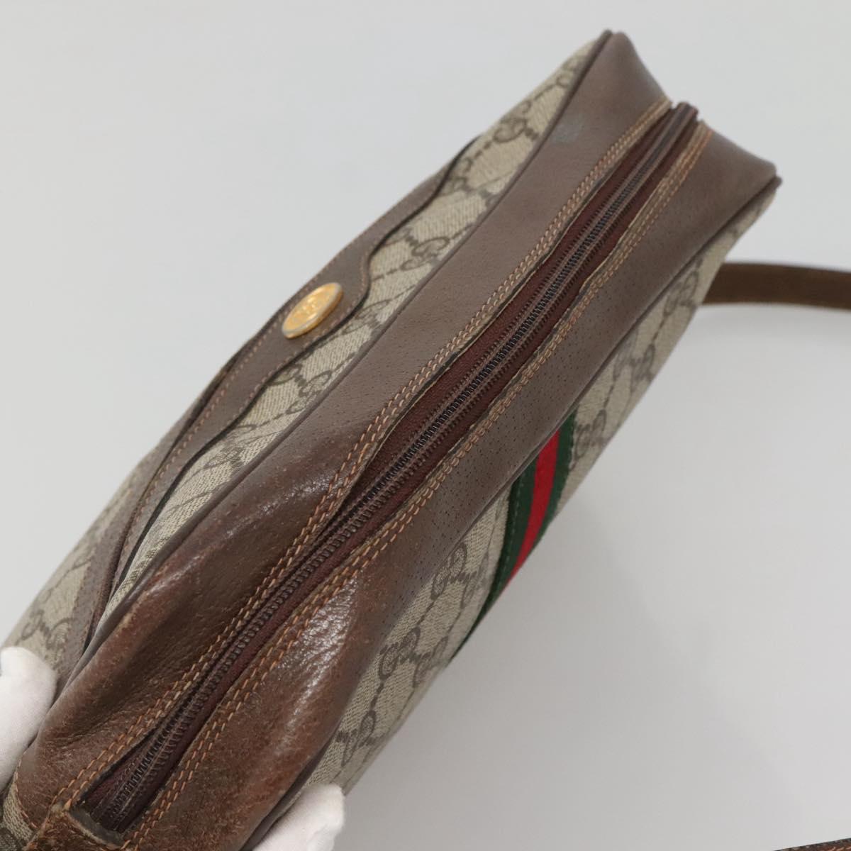 GUCCI GG Supreme Web Sherry Line Shoulder Bag PVC Beige Gold Red Auth gh559
