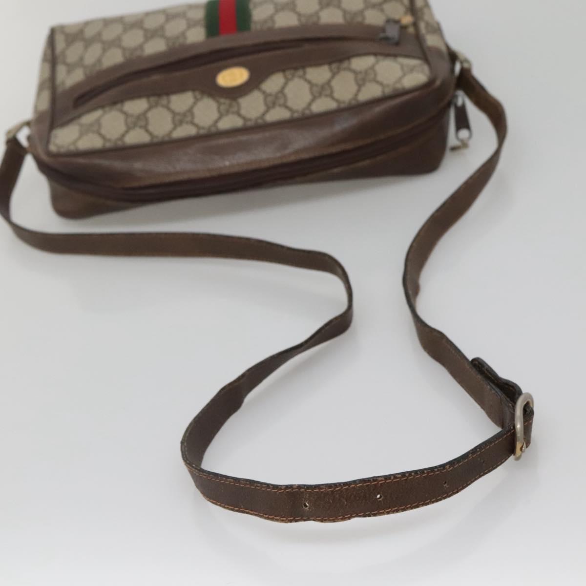 GUCCI GG Supreme Web Sherry Line Shoulder Bag PVC Beige Gold Red Auth gh559